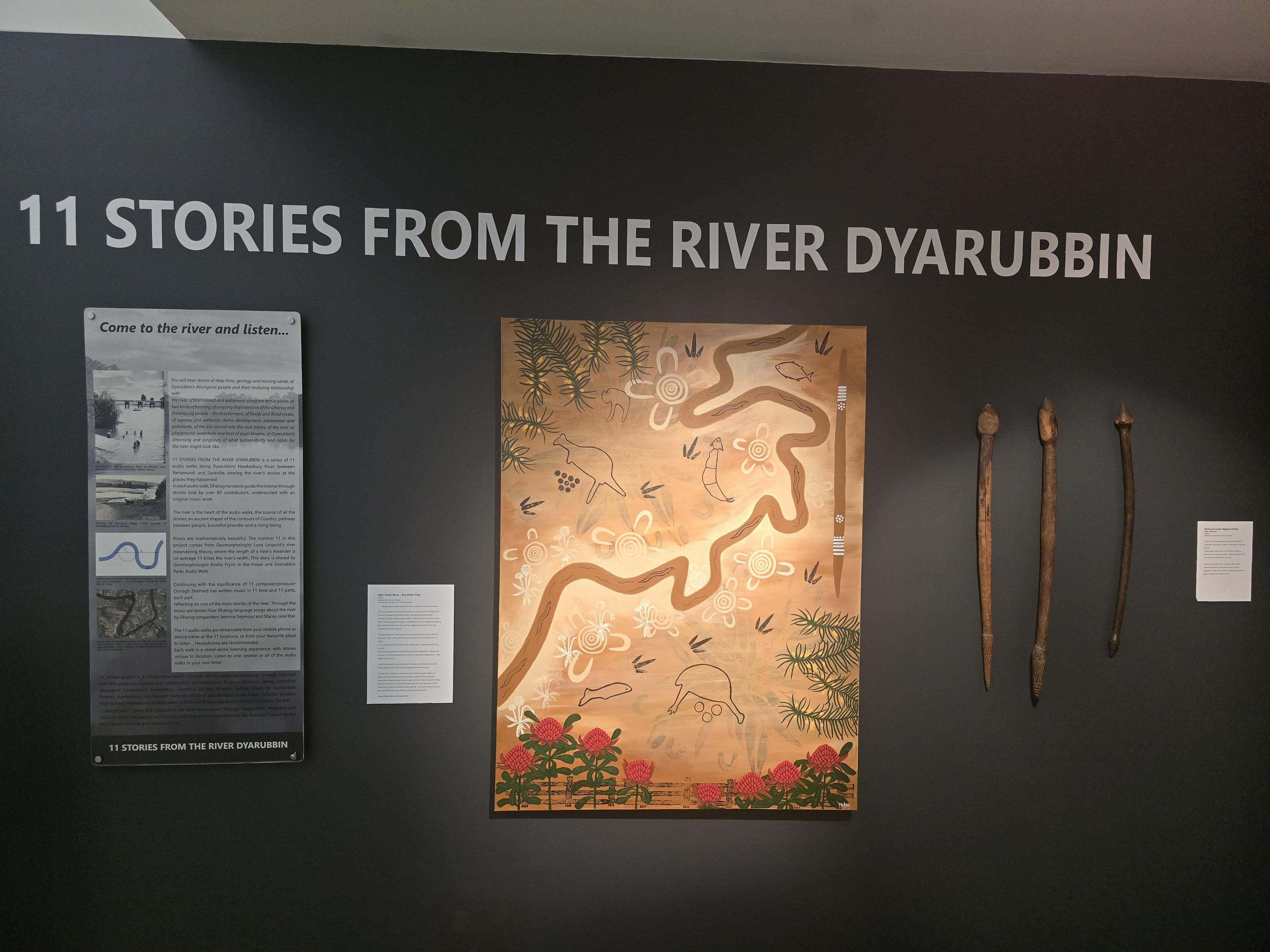 Interpretive panel showing stories and perspectives connected to the river